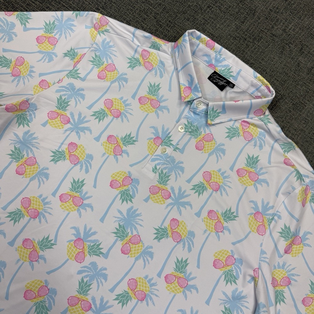Sunday Swagger Polo‎ Shirt Mens XXL White Pineapple Golf Beach Short Sleeve